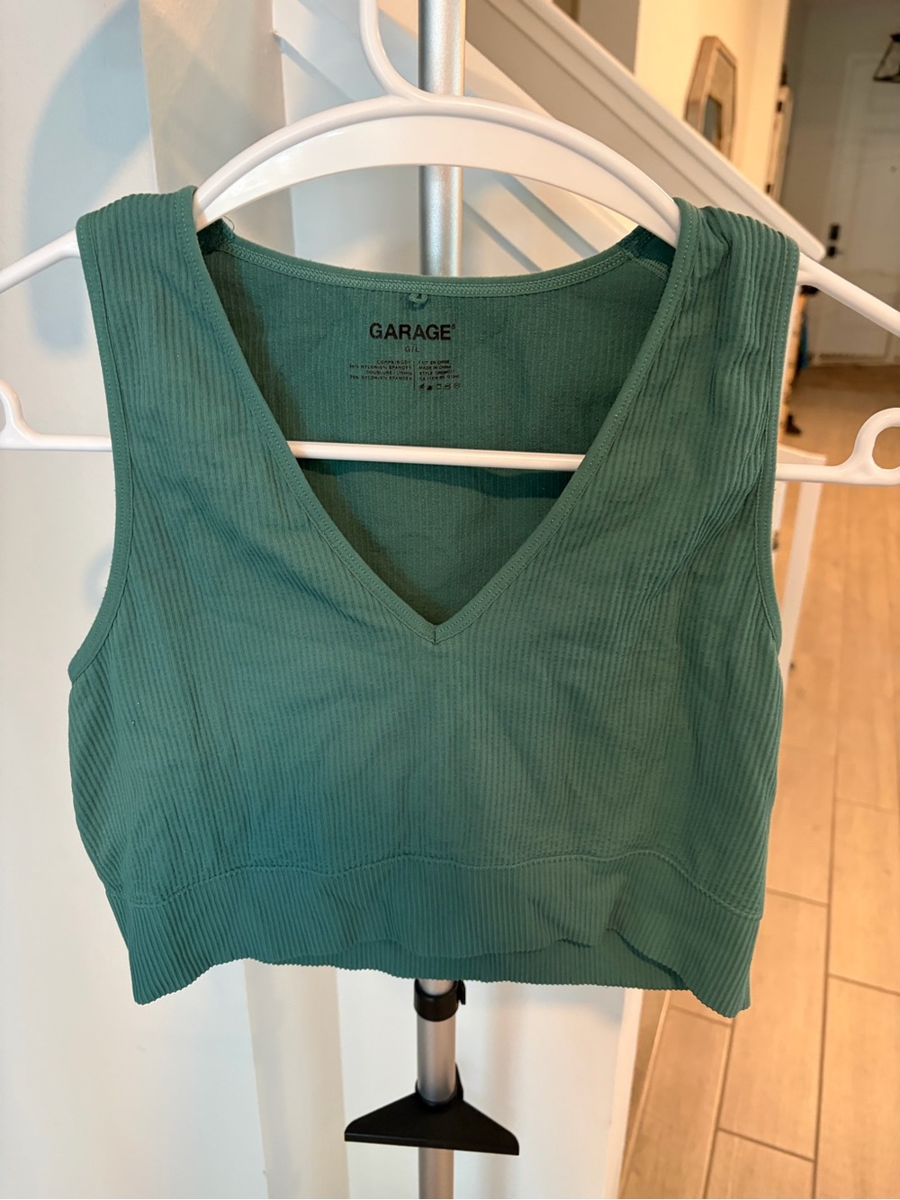 Garage Women’s Teal Ribbed V-Neck Crop Tank